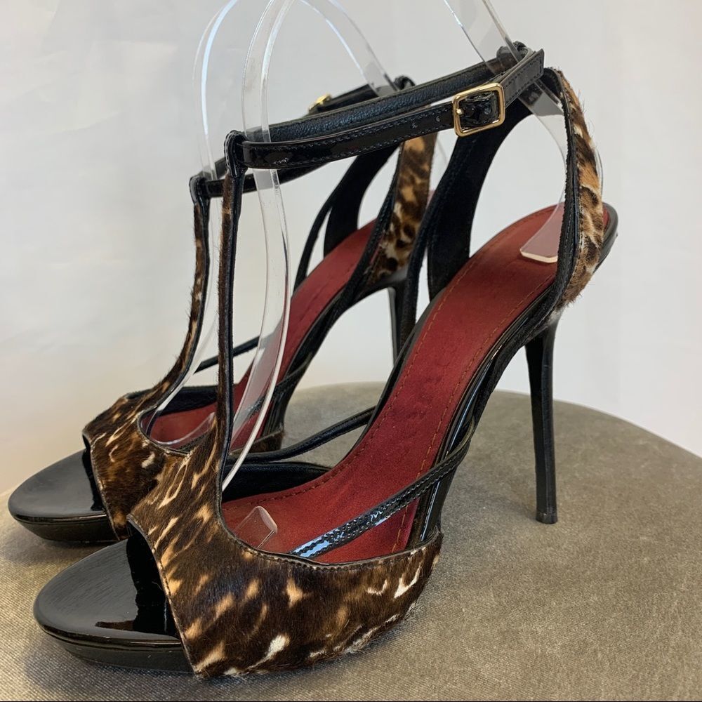 Burberry Prorsum leopard pony hair Animal Print T-Strap Sandals Platforms Sz 39 - Picture 6 of 13